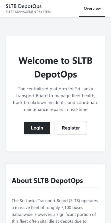SLTB DepotOps home screen on mobile